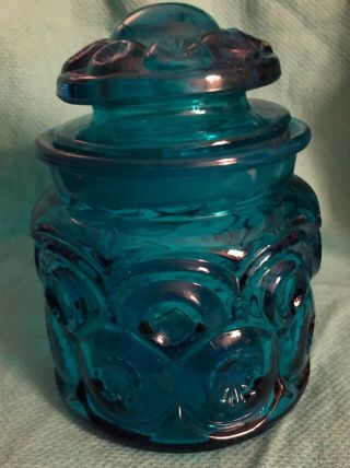 Vintage LE Smith Moon and Stars Small Blue Glass TEA Canister Apothecary 3
