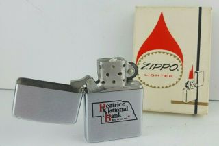 Vtg 1974 Zippo Advertising Lighter Mib 2 Color Enamel Ad Beatrice Neb Bank