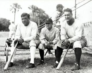 1929 York Yankees Babe Ruth,  Miller Huggins & Lou Gehrig Glossy 8x10 Photo