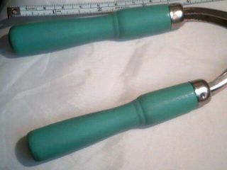 Vintage Teal Blue Green Hair Mustache Curler Curling Iron Wood Handle Made USA 2