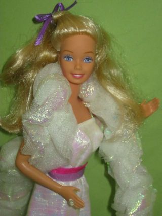 Vintage Superstar Era 1983 Crystal Barbie Doll In Iridescent Dress & Boa W/ Ring