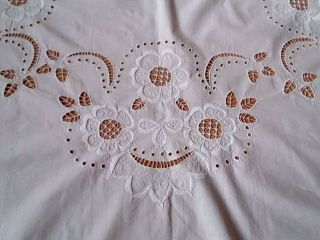 Antique Vtg Madeira Style White Tablecloth Cutwork Embroidery Rectangular Large