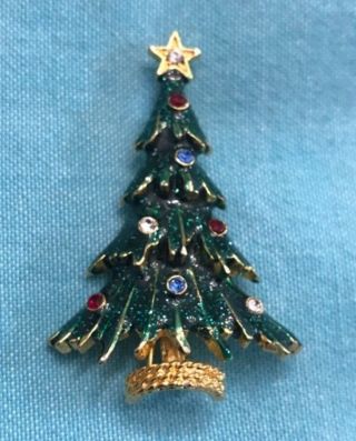Eisenberg Ice Vintage Multi Color Rhinestone Christmas Tree Pin Brooch