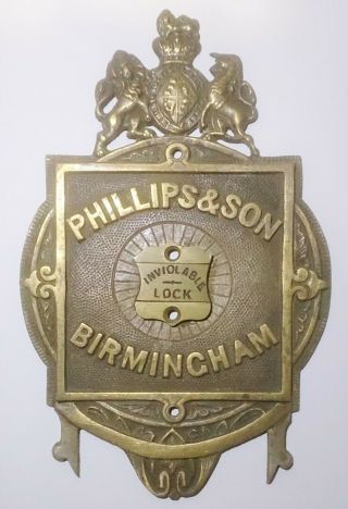 Phillips & Son Cast Brass Birmingham Safe Plaque & Inviolable Brass Escutcheon