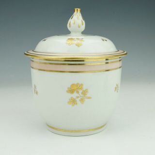 Antique English Porcelain - Gilt Flower Sprig Decorated Sugar Box - Early