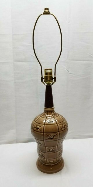 Vintage Mid Century Modern Pottery Wood Table Accent Lamp Light Brown Ceramic
