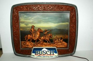 Vintage Anheuser Busch Beer Lighted Cowboys Riding Horses Sign Light 19x16.  25
