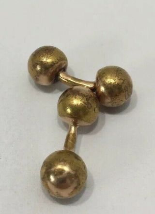 Antique Gold On Brass Ball Bead Cufflinks 3/8”diameter Balls Heavy Wear To Gold