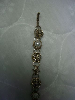Vintage Antique Style Gold Filigree/Pearl Accents Link 7.  5 