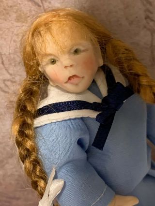 Miniature Dollhouse Artisan Rare Sculpted Girl Doll Human Hair Glass Eyes Bjd