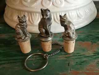Three Vintage Cat Wine Bottle Stoppers