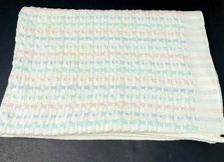 Vtg Beacon Baby Blanket Pastel Woven Cotton Open Basket Weave Stripe Wpl 1675