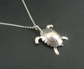Vintage Jewelart Turtle Sterling Silver 925 Pendant Chain Necklace