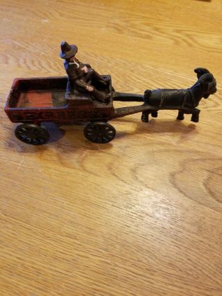 Vintage Cast Iron Express Goat Pulled Wagon W/ Driver