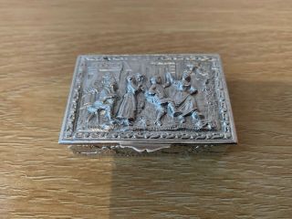 Fine Marked Spanish Sterling Silver 925 Pill Snuff Box With Romantic Scene Lid