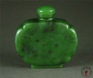 Antique Old Chinese Spinach Green Nephrite Jade Snuff Bottle W/ Dragon Head Ears