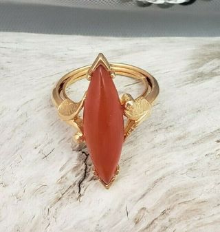 Vintage Avon Carnelian Colored Navette Shaped Gold Tone Ring Size 7