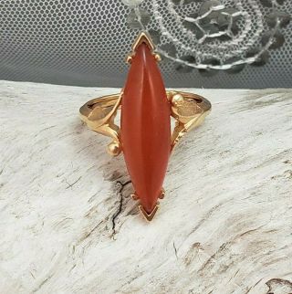 Vintage Avon Carnelian Colored Navette Shaped Gold Tone Ring Size 7 2