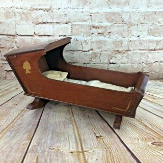 Vintage Rocking Wooden Doll Baby Crib Cradle 18” X 7 " With Mattress