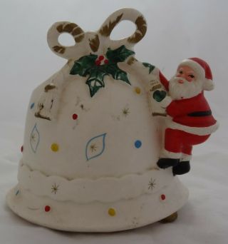Vintage Japan Ceramic Napcoware Santa Climbing Bell Planter - Vase - 4.  50 " T X 4.  5