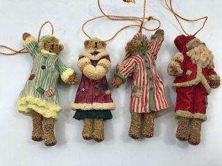 4 Vintage Christmas Ornament Teddy Bear Paw Print Santa Night Shirt Hanging