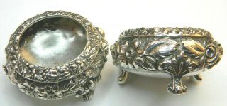Pair Stieff Floral Repousse Sterling Silver Footed Salt Cellars 12 Gorgeous