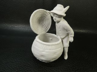 Vintage Germany Biscuit Porcelain Young Boy Figure - Match Holder