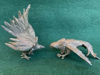 Pair Collectible Marked Sterling Silver 925 Fighting Roosters Figurines.  155 Gr