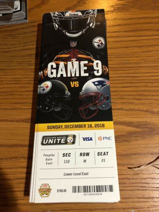 2018 Pittsburgh Steelers Vs England Patriots Nfl Football Ticket Stub 12/16