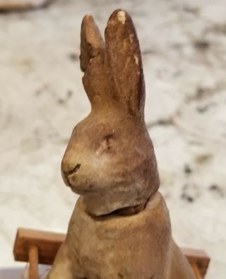 Old Antique Vtg C 1900s Paper Mache Candy Container Rabbit Pulling Cart 12 
