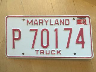 1980 Maryland Truck License Plate " P 70174 " Md 80 Trk