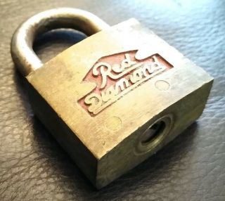 Vintage Antique Collectible Brass Padlock Lock Red Diamond No Key Made In Usa