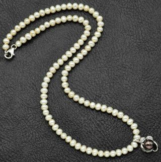 Vintage Sterling Silver South Sea Pearl Pendant Beaded Strand Necklace 18g 18 "