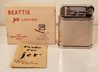 Vintage Beattie Jet Lighter W/ Guy Barker Patent In Nickel Plate W/ Box And Jet