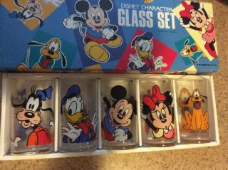 Vintage Disney Character Drinking Set 5 Glass Box Onishi Minnie Mickey Donald