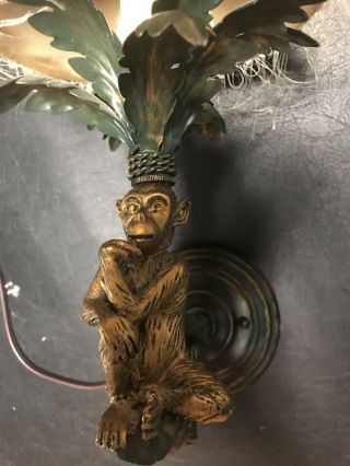 Vintage Monkey Metal And Resin Wall Mount Electric Light Fixture W/Shade 2