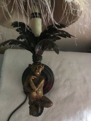 Vintage Monkey Metal And Resin Wall Mount Electric Light Fixture W/Shade 3