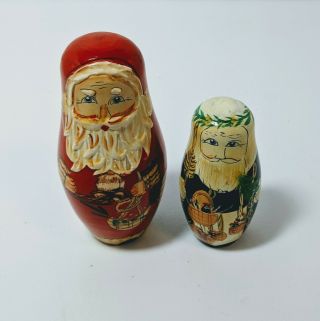 Vintage Russian Style Santa Nesting Dolls Wooden Christmas Set of 5 3