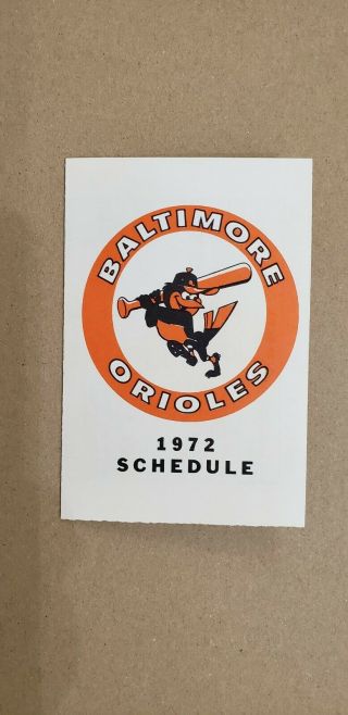 1972 Baltimore Orioles Mlb Tri - Fold Pocket Schedule