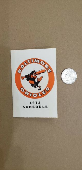 1972 Baltimore Orioles MLB Tri - Fold Pocket Schedule 2