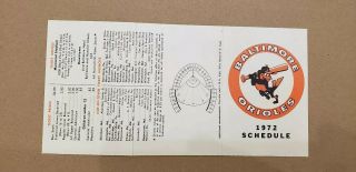 1972 Baltimore Orioles MLB Tri - Fold Pocket Schedule 3