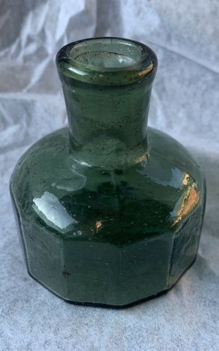 Blown Green Pontiled Twelve Sided Antique Civil War Era Ink Bottle No Damage