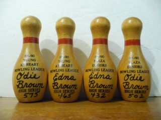 Vintage Mini Wood Bowling Pins Trophies,  1989 - 1990