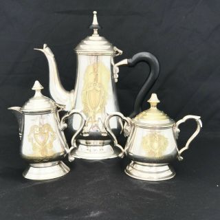 Vintage Indian Epns Silver Plated Teapot With Lidded Sugar & Milk Jug