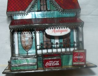 1999 The Franklin Coca Cola Stained Glass Antique Store Lighted House EUC 2