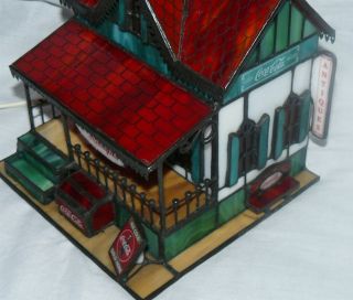 1999 The Franklin Coca Cola Stained Glass Antique Store Lighted House EUC 3