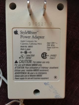Vintage Apple Stylewriter Power Adapter Model M8010/m8000