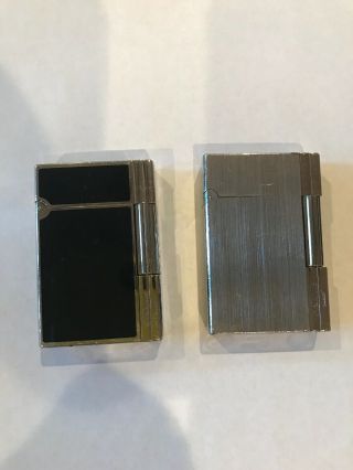 2 Vintage Dupont Lighters.  Black Lacquer And Stainless Steel.
