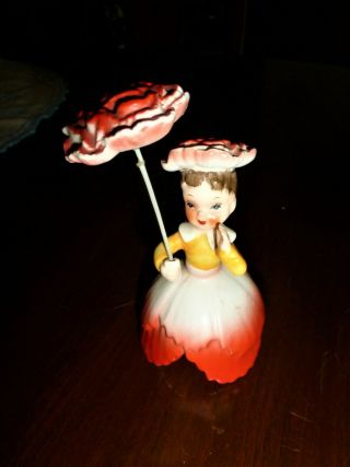 Vintage Napco 1956 Flower Girl Figurine With Umbrella Numbered Carnation Sweet