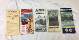 (5) Vintage 1960’s Alaska Travel Brochures Air/sea/maps,